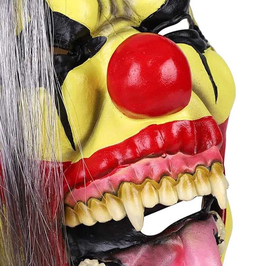 Halloween Mask - Green Horror Clown Mask with Hair Terrifying Halloween Costume Face Mask for Adults Party Disguise Y250722