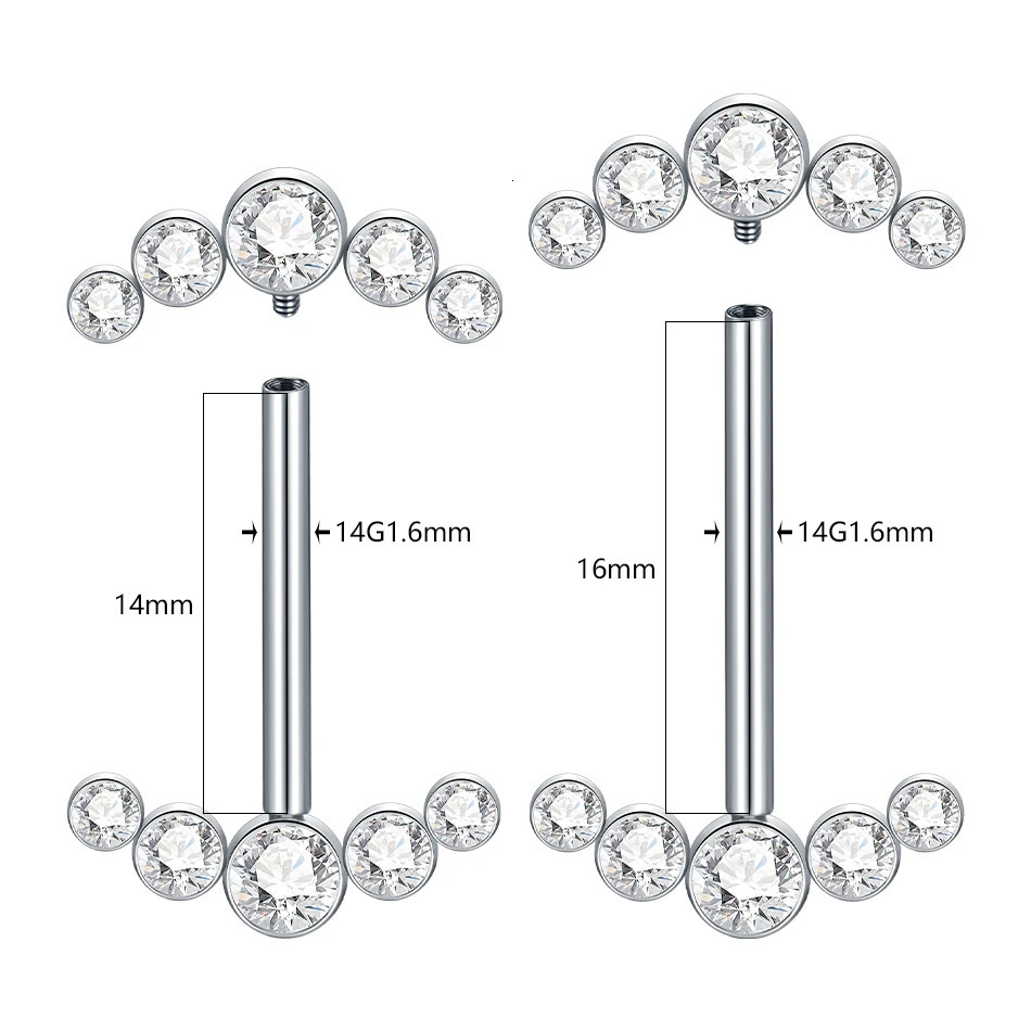 1PC PVD Nipple Piercing Bar For Women 14G Bezel Set CZ Front Facing Barbell Nipple Shield Ring Sexy Body Jewelry 250722