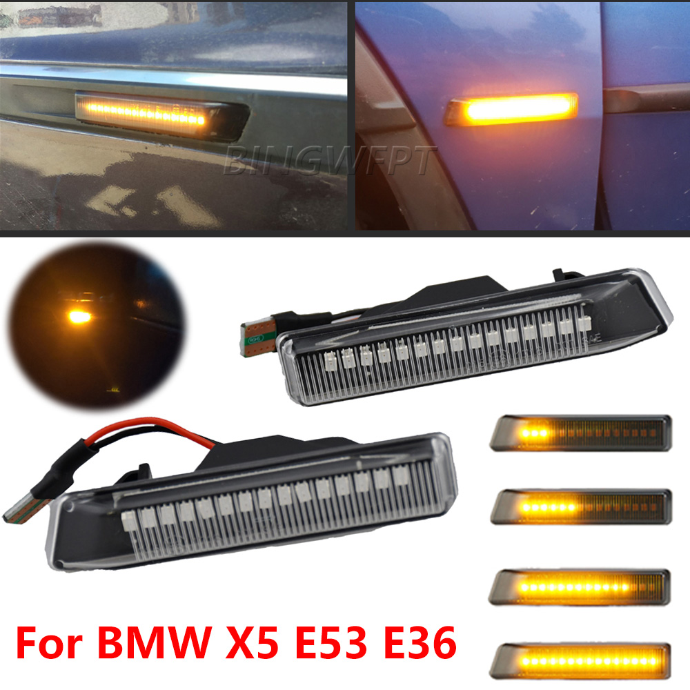 2PCS Canbus LED Dynamic Turn Signal Light For BMW X5 E53 1999-2006 3 Series E36 1996-1998 Side Marker Flasher Flowing Water Blinker Flashing Light