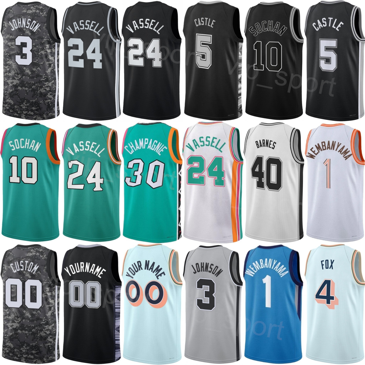 Printed 25 26 Basketball Jeremy Sochan Jerseys 10 Child Women Mens Julian Champagnie 30 Chris Paul 3 Bisk Biyombo Stephon Castle Keldon Johnson Harrison Barnes