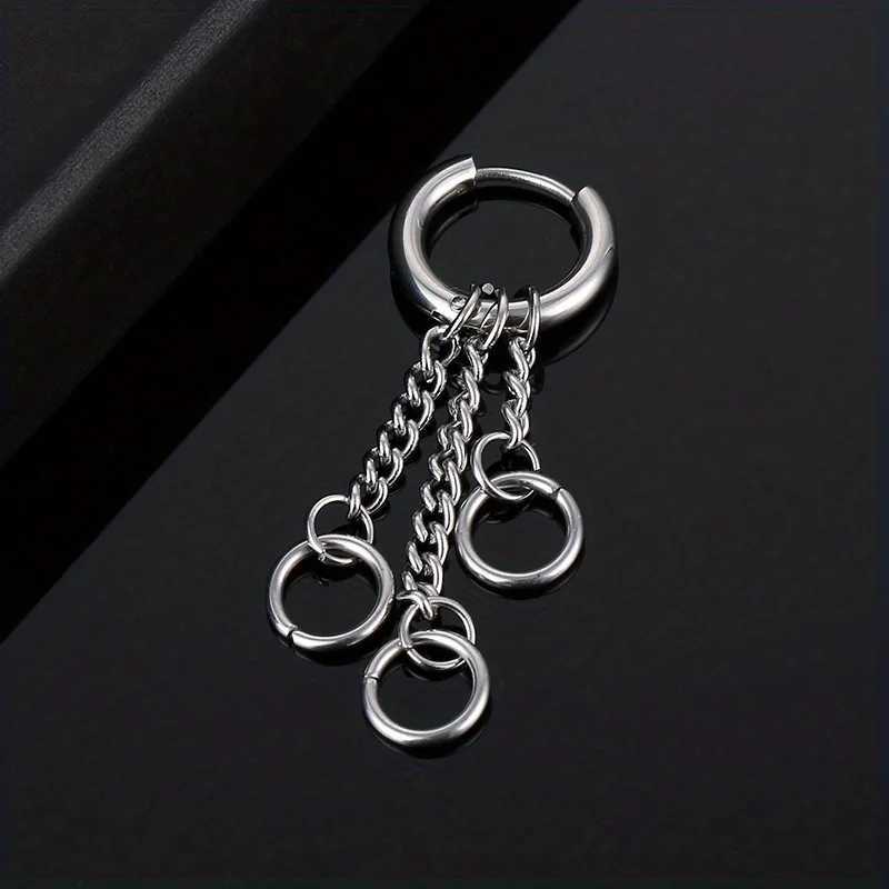1pc Simple Design Cross Feather Tassel Earring Stainless Steel Fashion Geometric Pendant Stud Ear Jewelry Party For Women Men XJ250722