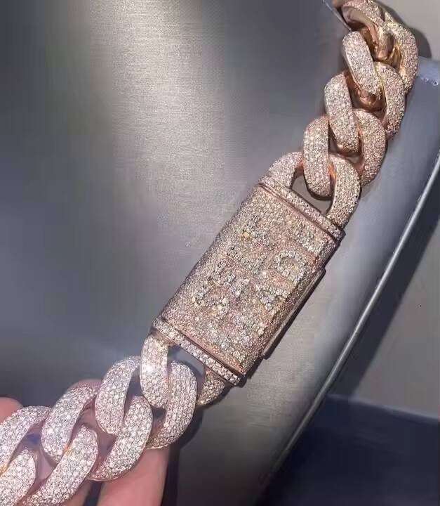 Mens Luxury 925 Sterling Silver Moissanite Cuban Link Chain Hip Hop Style Fully Iced Out Cut Diamond Chain Fine Necklaces