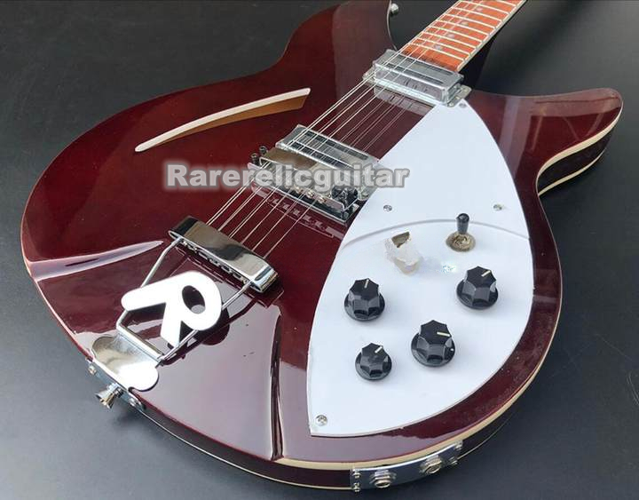 High Quality 12 String Semi Hollow Body Electric Guitar Wine Red Color, R Shaped Tailpiece, Rosewood Fingerboard