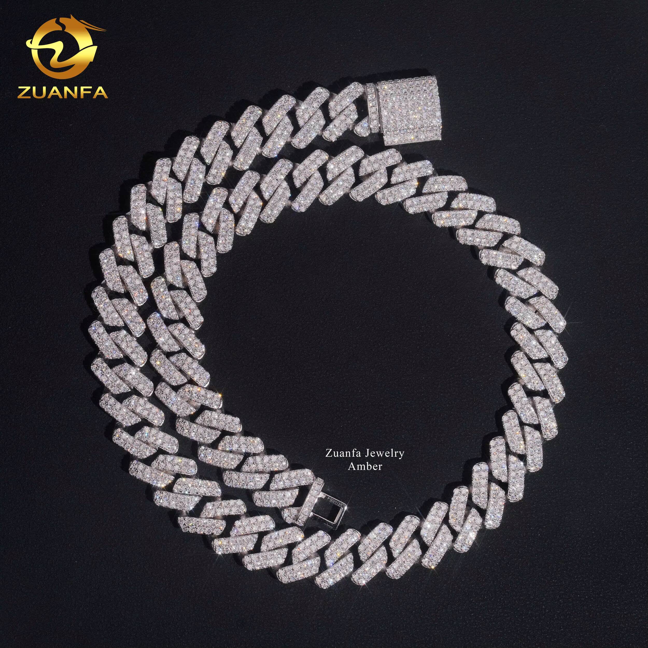 Fully Luxury S925 Silver VVS Lab Moissanite Diamond 14mm Miami Hip Hop Fine Jewelry Men Necklace Cuban Link Chain Free Engraving