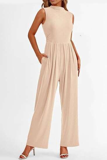 Women Elegant Summer Formal Casual Romper Sleeveless Ladies Wide Leg Jumpsuit With Pockets B5