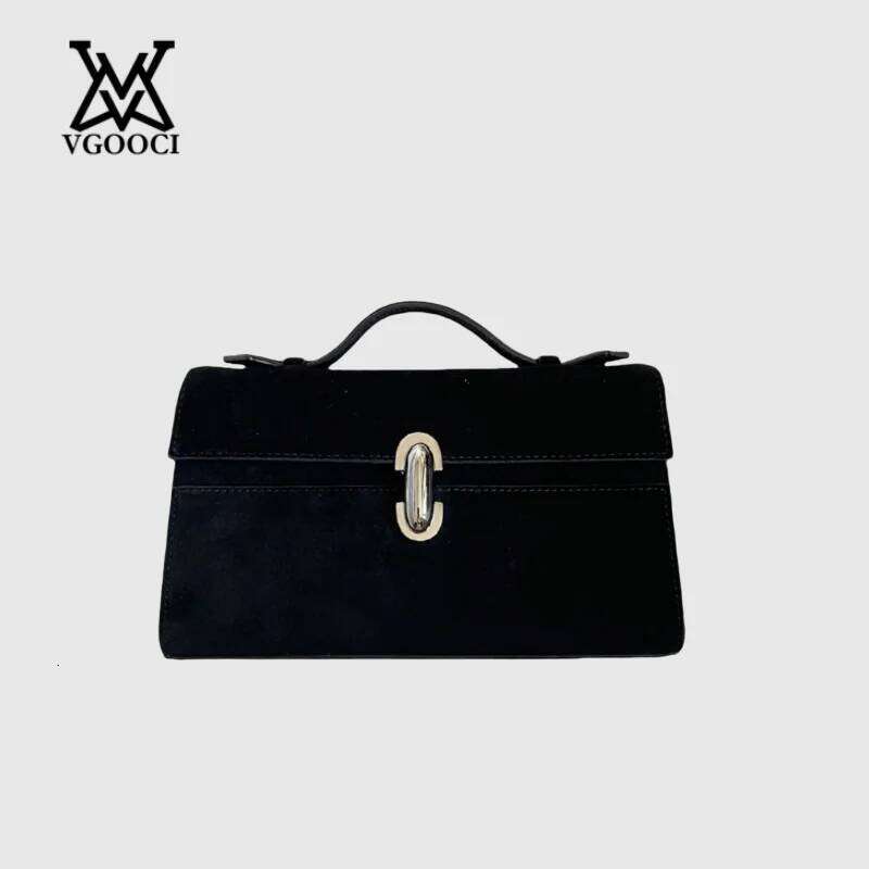 VGOOCI Genuine Leather Solid Color Simple Handbag Small Square Row Bag Women's Suede Savette Baguette bag for women