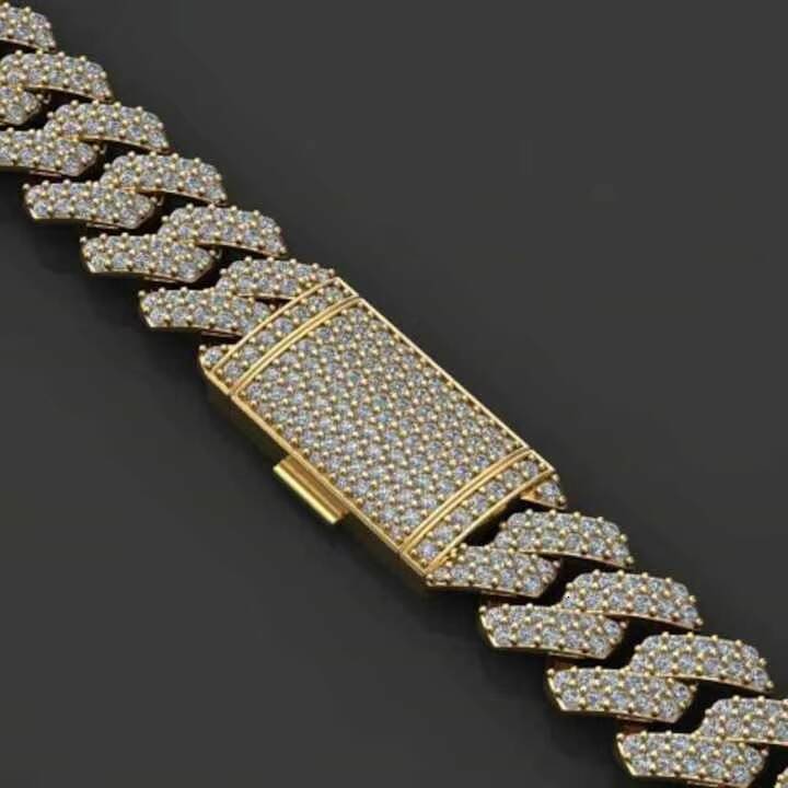 Luxury 14K Solid Gold Cuban Link Chain Necklace IGI Certified with VVS Moissanite Diamonds Cross Floral Design in Hip Hop Style