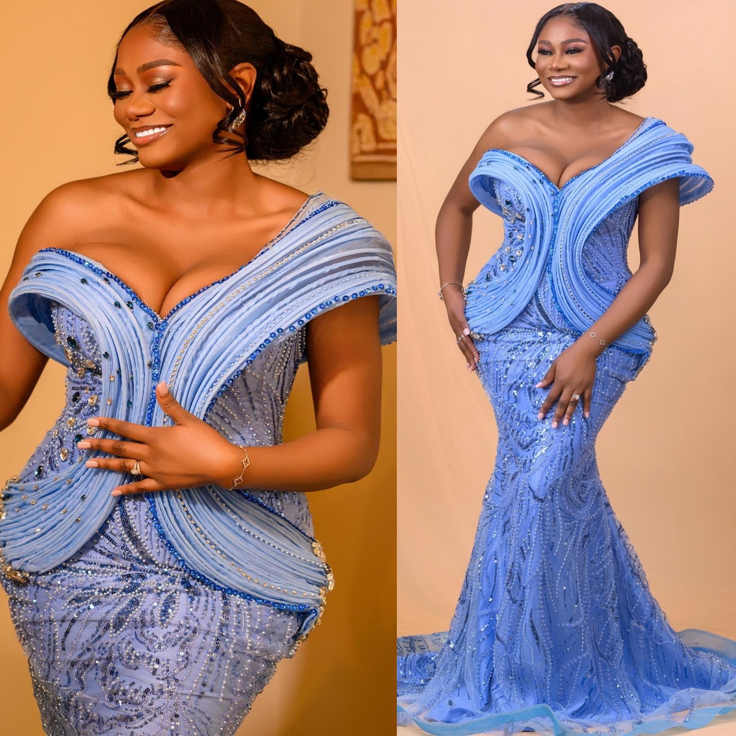 Mermaid Sky Blue Prom Dresses 2025 Beaded Crystals One Shoulder Evening Formal Party Second Birthday Engagement Gowns Plus Size Dress For Special Occa