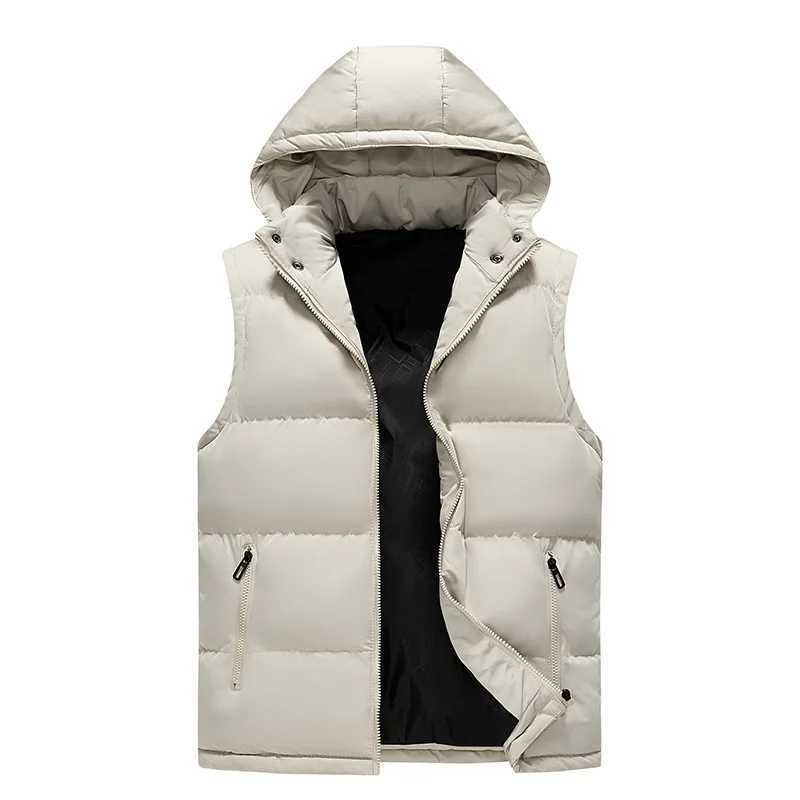 Japanese Hooded Down Vest Windproof Neck Protection Warm Practical Wear Simple Solid Color Design Fashion All-purpose Style Coat W250722