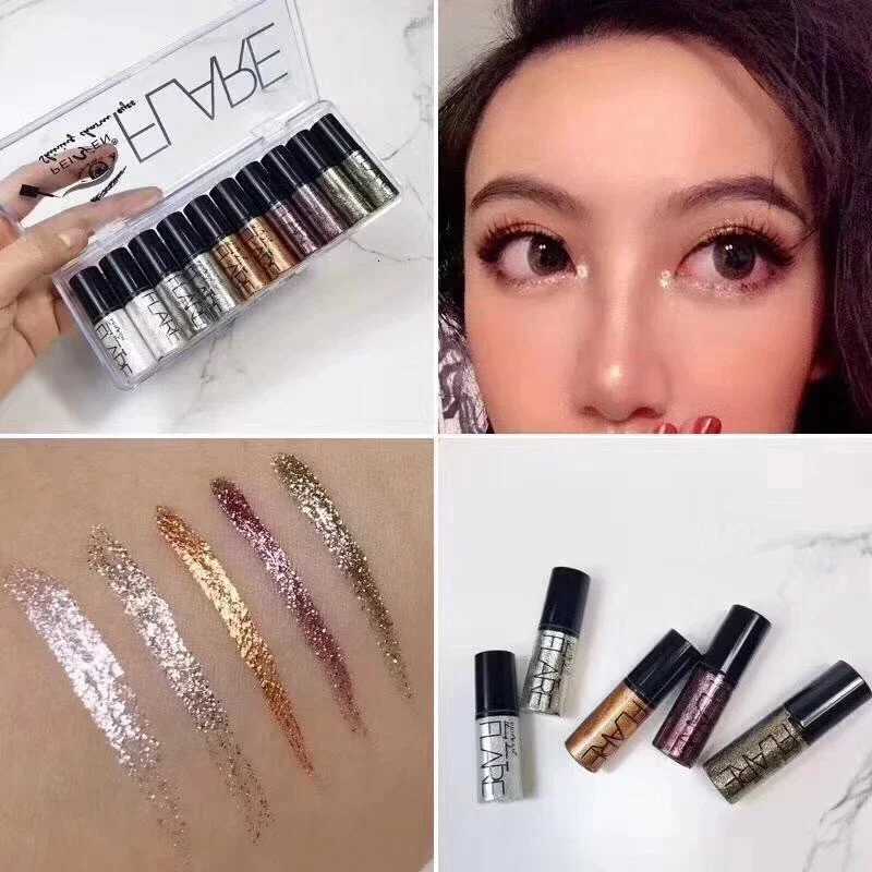 1Pcs Professional Shiny Liquid Eyeshadow Eyeliner Cosmetics for Women Pigment Silver Rose Gold Color Glitter Cheap MakeupW250722