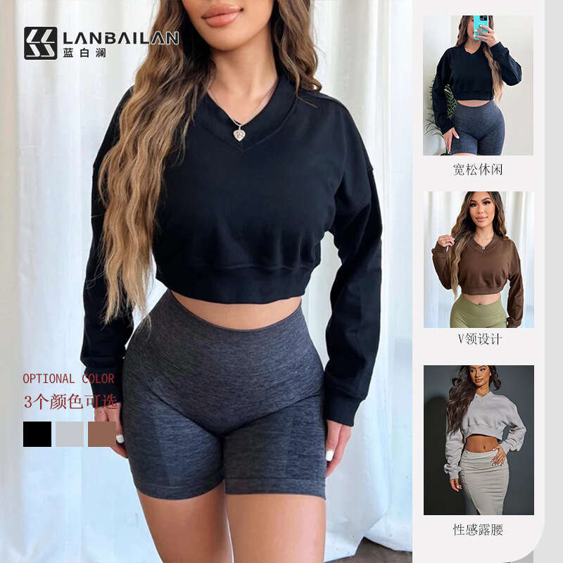 Women's Clothing Long Sleeve Loose Casual Solid Color Sweatshirt Top B5
