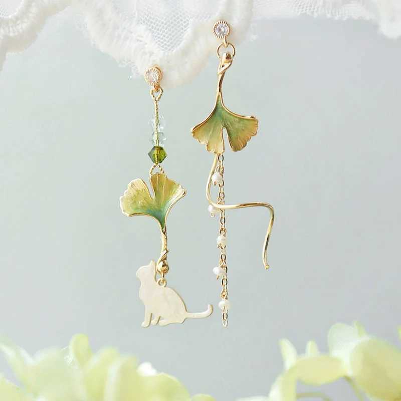 New Korean Flower Asymmetrical Dangle Earrings for Women Long Tassel Butterfly Imitation Pearl Cat Drop Earrings Party Jewelry XJ250722