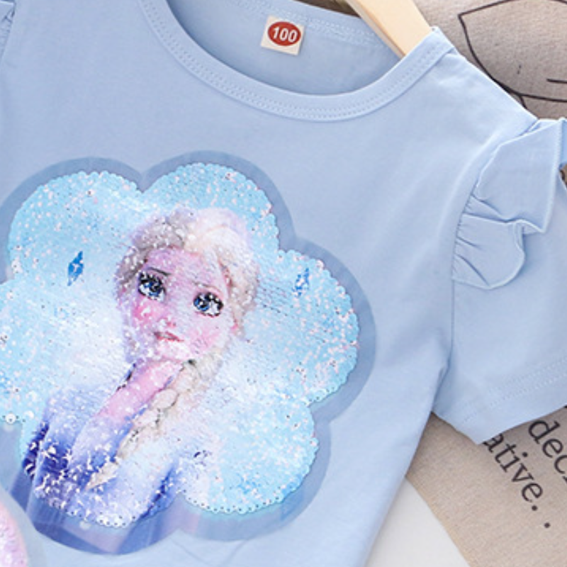 DISNEY Frozen Elsa princess girls designer clothes Princess T-shirt infant designer clothes short-sleeved princess designer T-shirt print design comfo