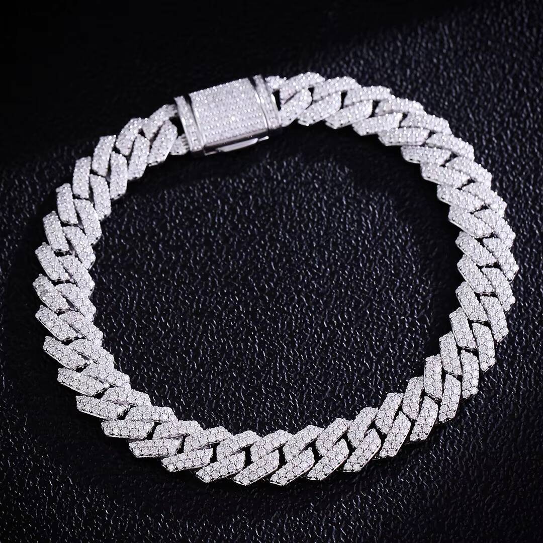8MM Full Moissanite Cuban Chain Bracelet for Men Women Certified 100% 925 Sterling Silver Hip Hop Cuban Link Male Jewelry Gift