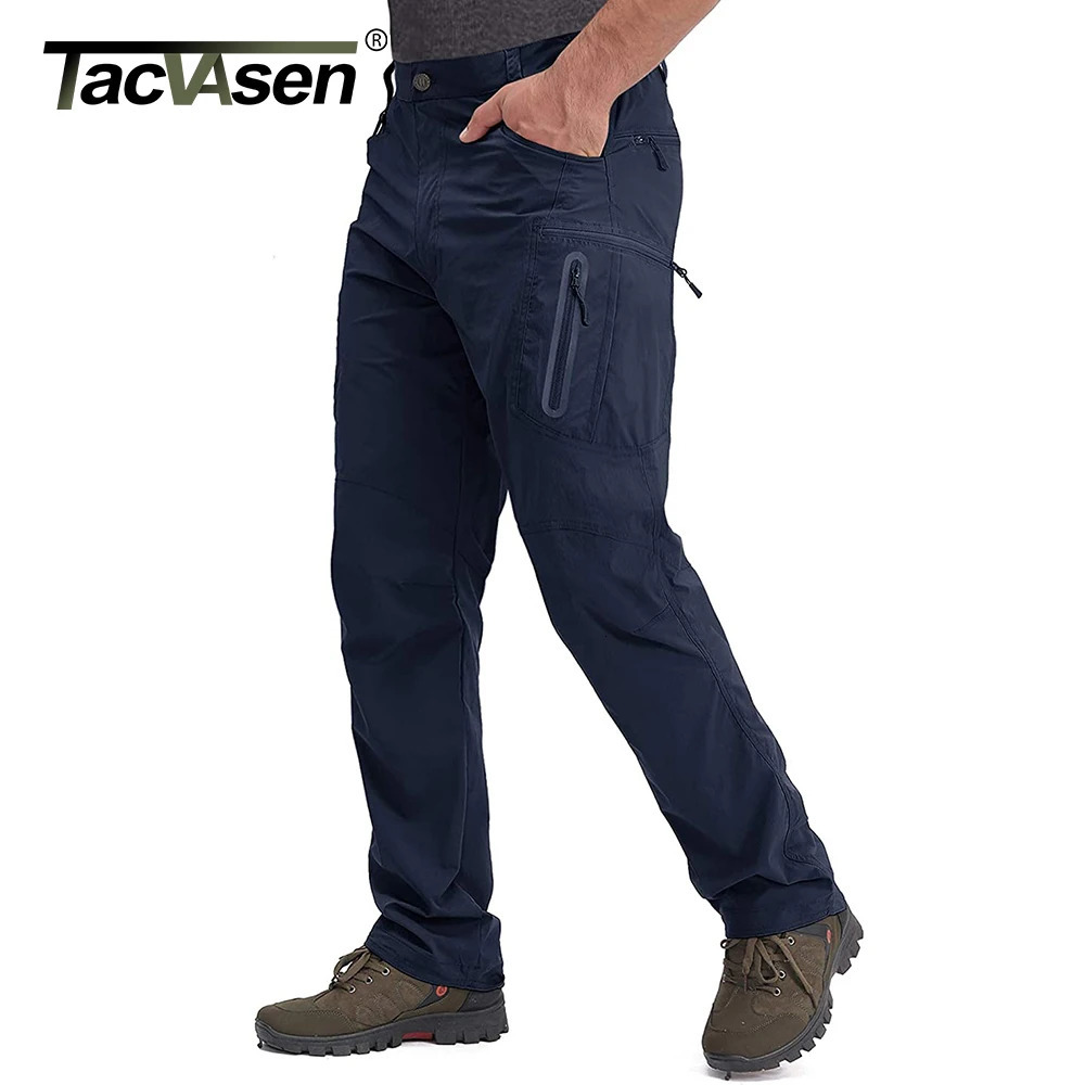 TACVASEN Mens Summer Lightweight Trousers Fishing Pants Outdoor Hiking Nylon Quick Dry Pockets Cargo Pants Casual Work Trousers 250717