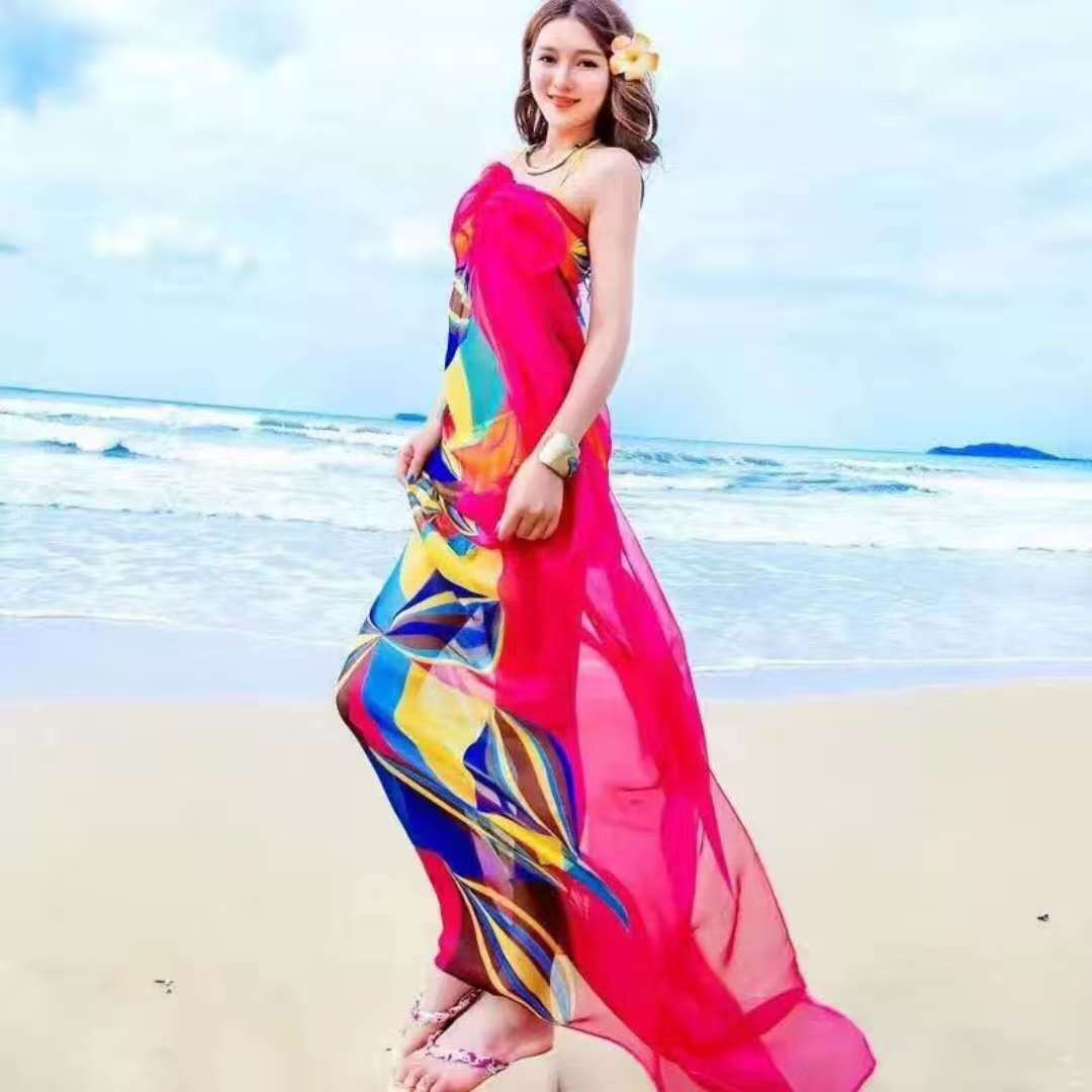K1434 Large shawl sun protection beach towel ladies spring and autumn scarf summer long versatile imitation silk printed silk scarf