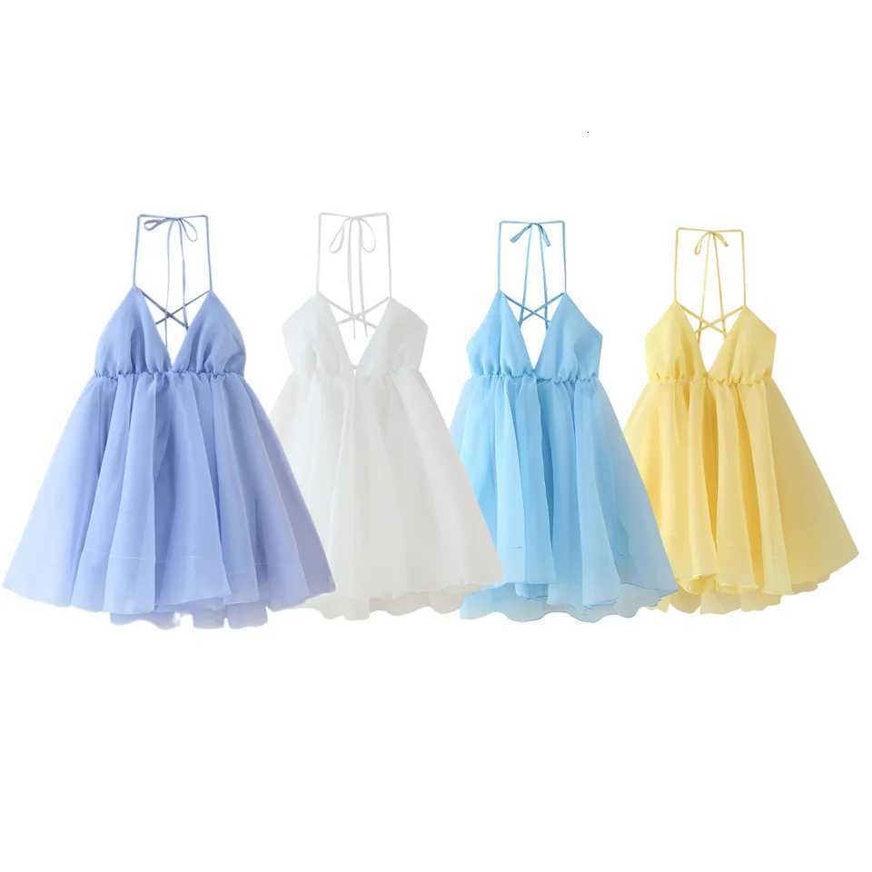 2025 Summer Sexy Backless Women Dress Lace-up Loose Pleated Hem Mini Dress Women Sleeveless High Waist Vacation Party Dress XJ250722