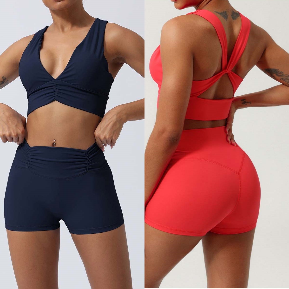 O443 Women's Spring/Summer Yoga Bra Shorts Sports Bra Fitness Shorts High-Waisted Workout Gym Clothing