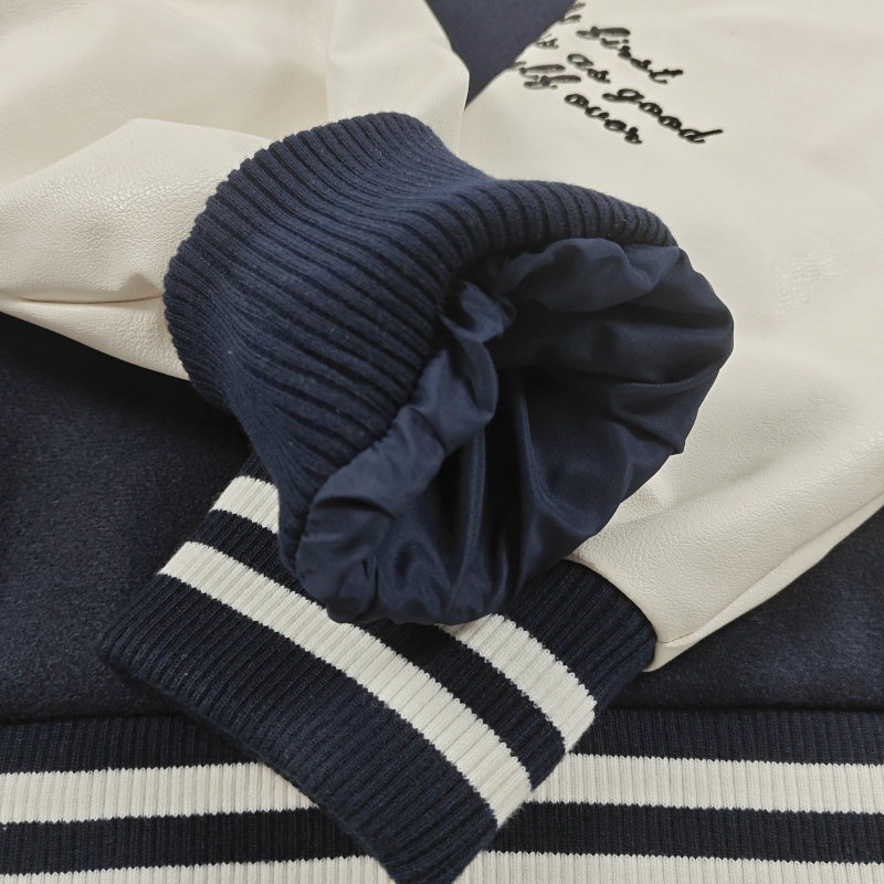 Raglan Sleeve Letter Embroidery Baseball Jacket coat contrast color American hip-hop street style