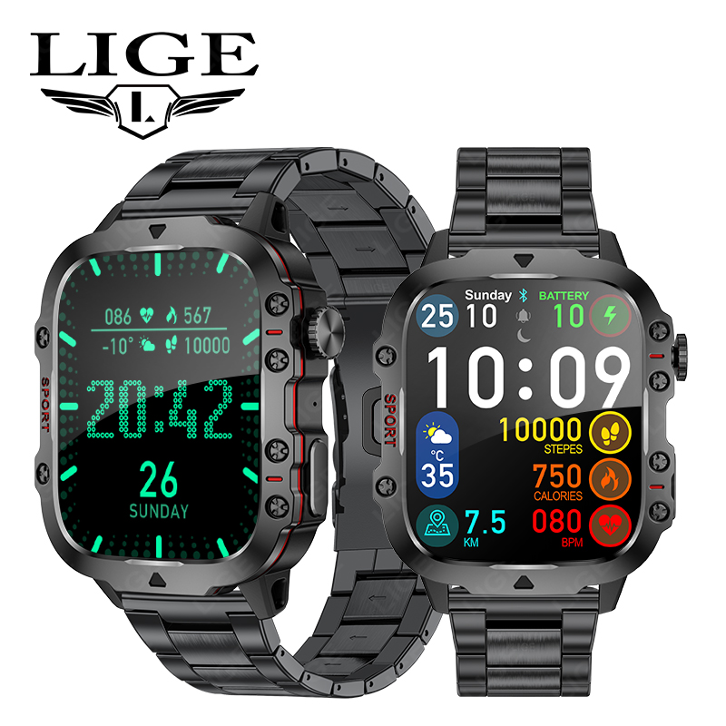LIGE smartwatch Wireless call, music control, multiple sports modes, IP67 waterproof, blood pressure and heart rate detection Remote control photo tak