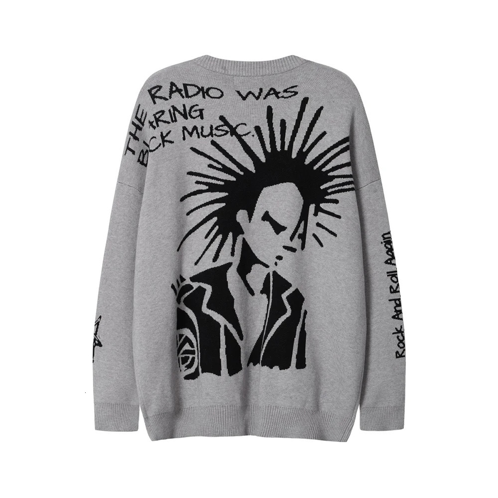 High Street Letter Graffiti Baggy Pullover Sweater for Men and Women Round Neck Black Gray Knitted Wool Sweaters Oversized 250717