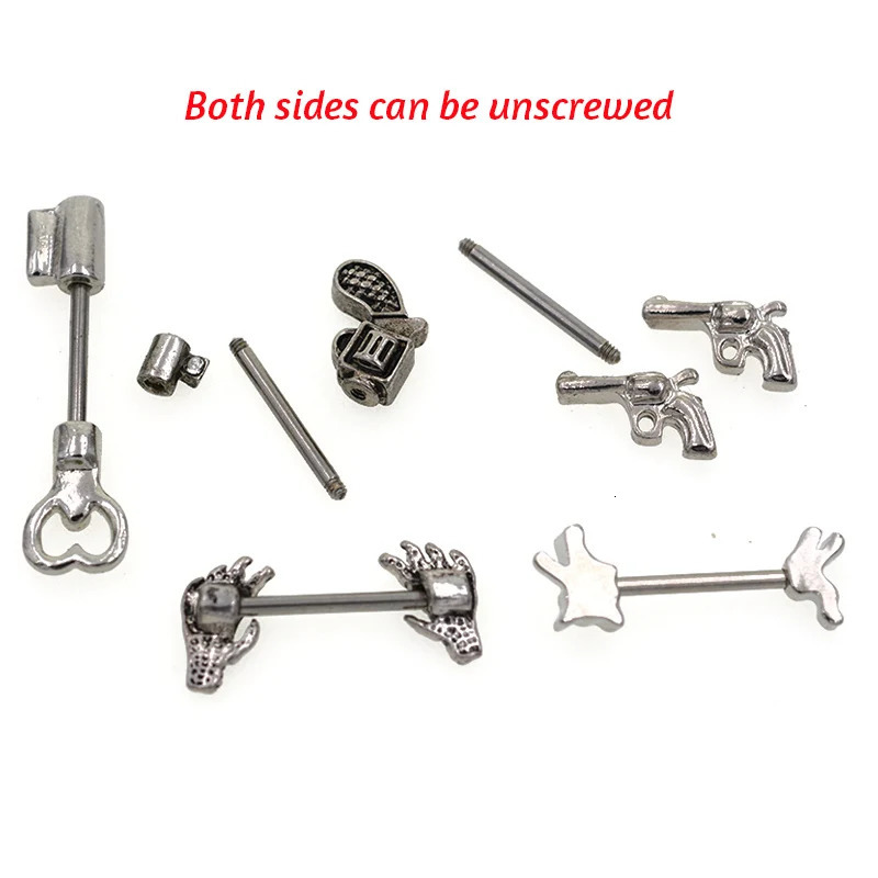 1Pair 5 Choice Gun Key shape Hand Nipple piercing Gun Piercing 14G 1.6x12/14mm No-Infection Body Jewelry Barbells 250722