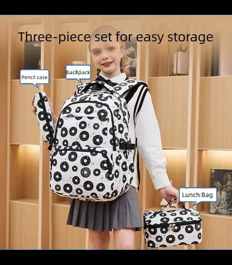 Large-Capacity Student Schoolbag Girls Lightweight Waterproof Backpack Cute Lightweight Simple Printed Three-Piece Backpack Y250722