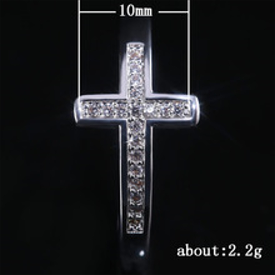 Silver - Tone Cross - Shaped Ring With Rhinestone Accents Religious Party Jewelry And Gift For Her High Quality And Meaningful Jewelry