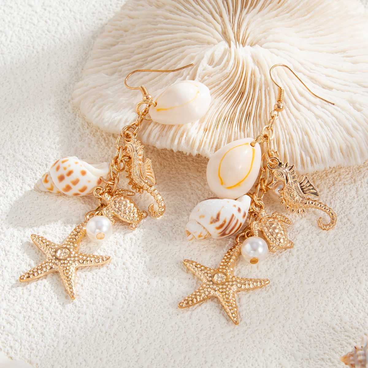ingemark Y2K Boho Starfish Scallop Long Tassels Drop Earrings for Women Summer Beach Piercing Hanging Earrings Wedding Jewelry XJ250722