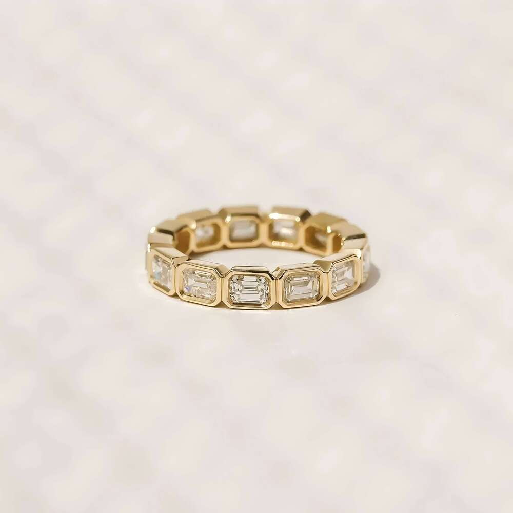 Igi Certified Lab Grown Emerald Oval Cut Bezel Eternity Band Rings 14k Pure Gold Synthetic Dia Ring