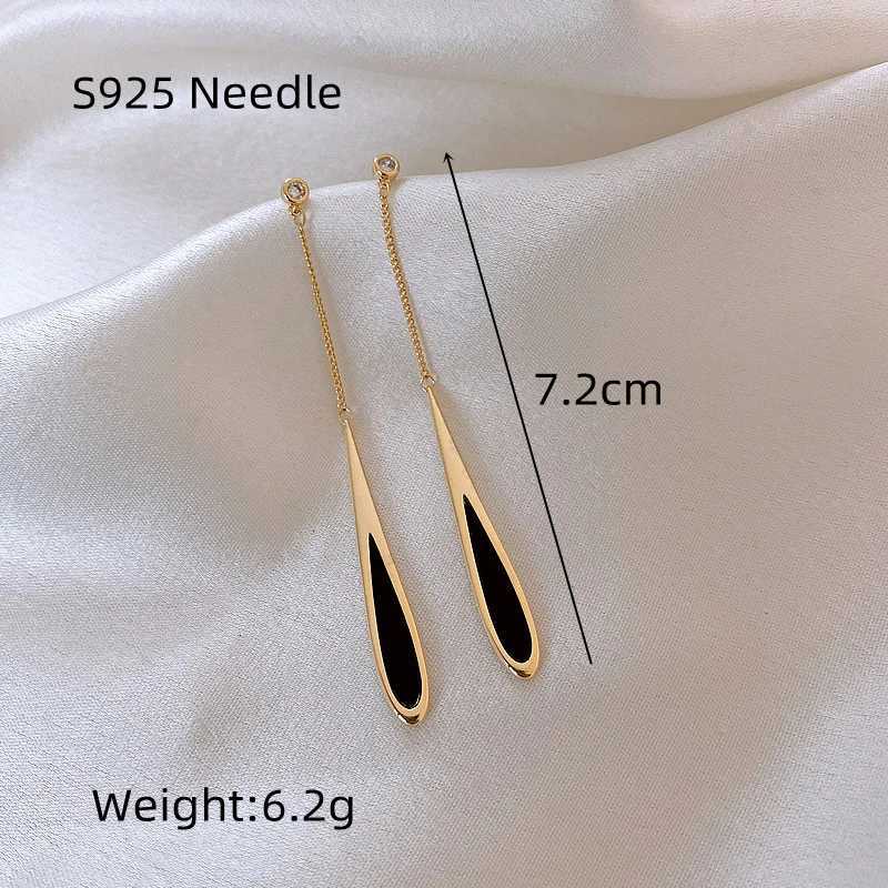 Black Enamel Water Drop Earrings Womens Temperament Chain Tassel Pendant Earrings Ins Wind New Trend Ear Jewelry Summer XJ250722