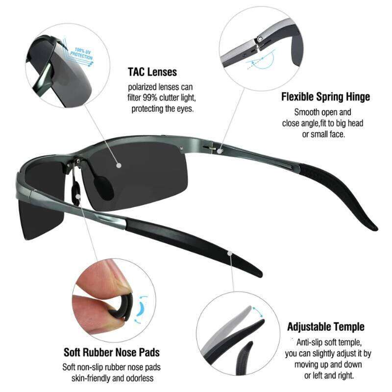 TAG Hezekiah Men Sunglasses Aluminum Magnesium Polarized UV400 Lens Rimless Driving Fishing Sun Glasses Sports Eyewear Male 8711