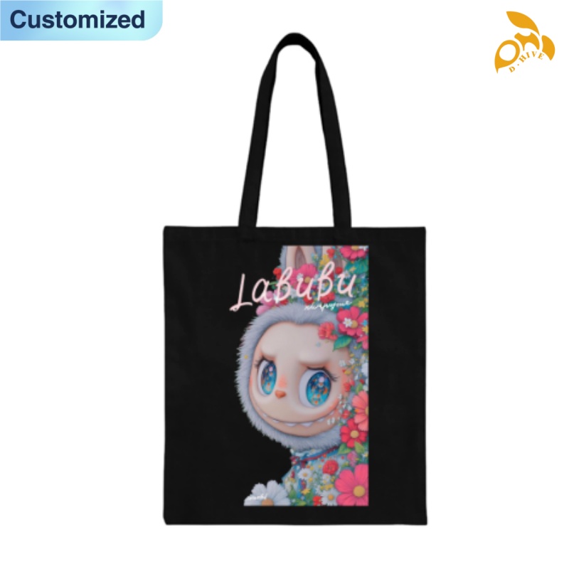 Free shipping fashion designers customize Wear-resistant lightweight high-quality black full-print canvas tote DIY bags
