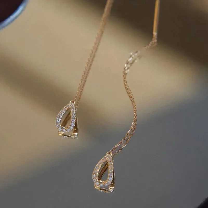 Drop Ear Line Long Hanging Earrings for Women Rose Gold Color Zircon Crystal Piercing Threader Earrings Ear Accessories Jewelry XJ250722