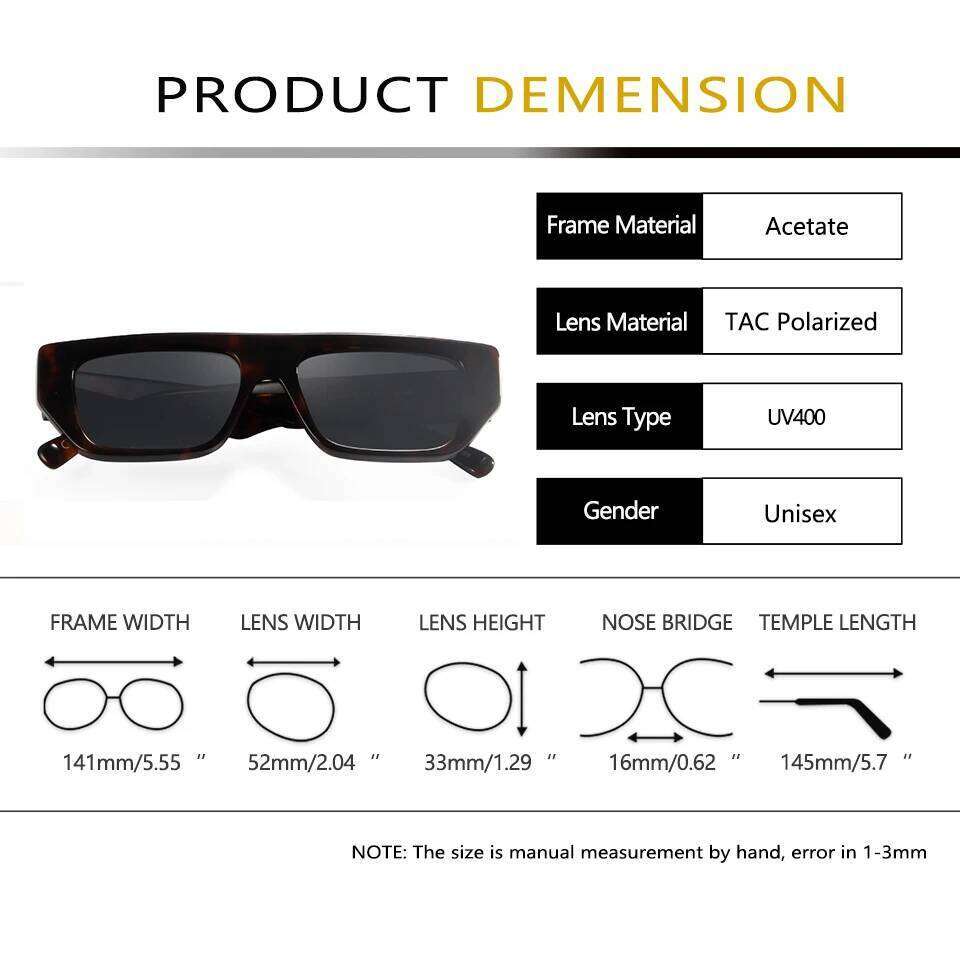 Acetate Frame Rectangle Women'S Sunglasses Polarized For Men Full Rim Women Trendy Retro 90S Square Sun Glasses Uv400 Protection