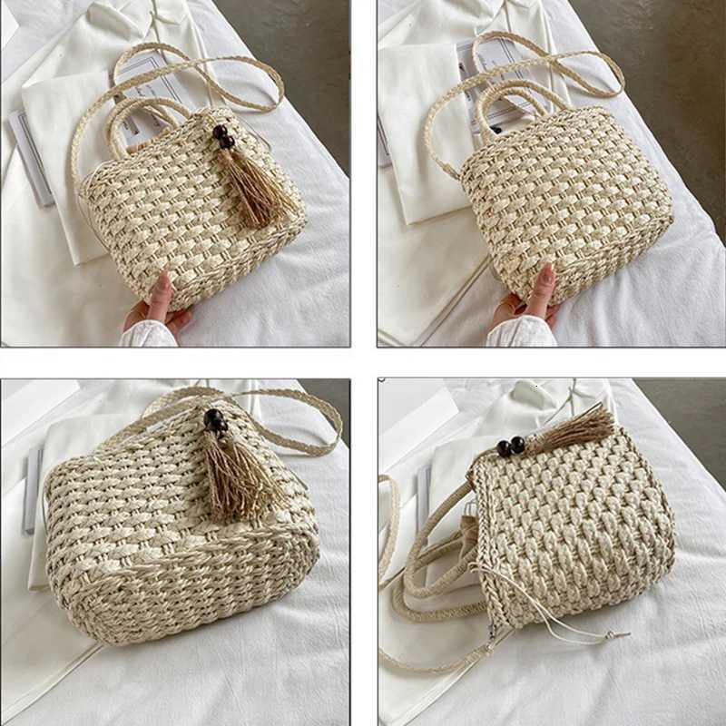 100% Handbags Str Rattan Woven Crossbody Bag Summer Boho Beach Tassel Design Basket Bag Fi Shoder Messenger Bag Y250722
