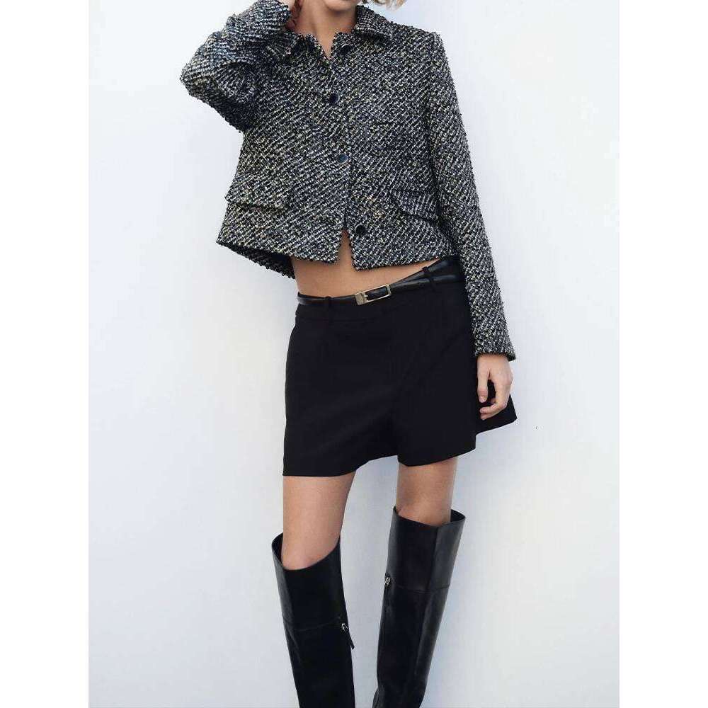 hoodie New autumn and winter style temperament advanced sequins textured lapel short suit jacket jacket