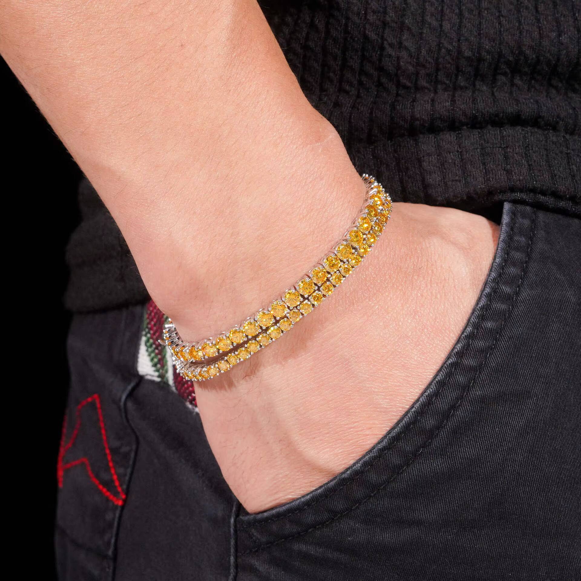 Hip Hop Fine Jewelry 925 Sterling Silver 3mm Iced Out Yellow Moissanite Tennis Chain Necklace for Man Gift