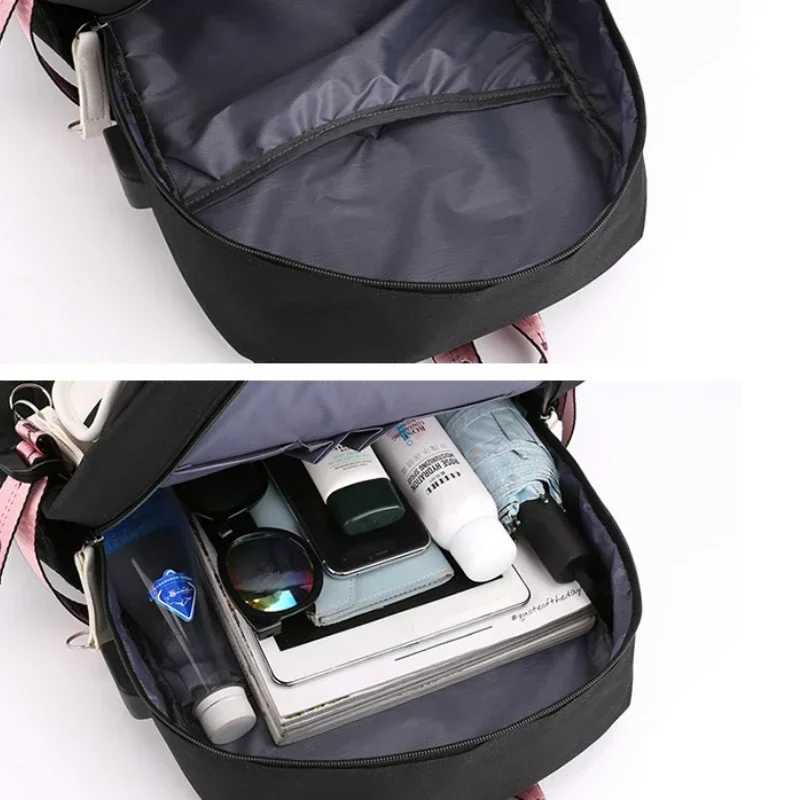 Large School Bags for Teenage Girls USB Port Canvas Schoolbag Student Book Bag Black Teen School Backpack Y250722