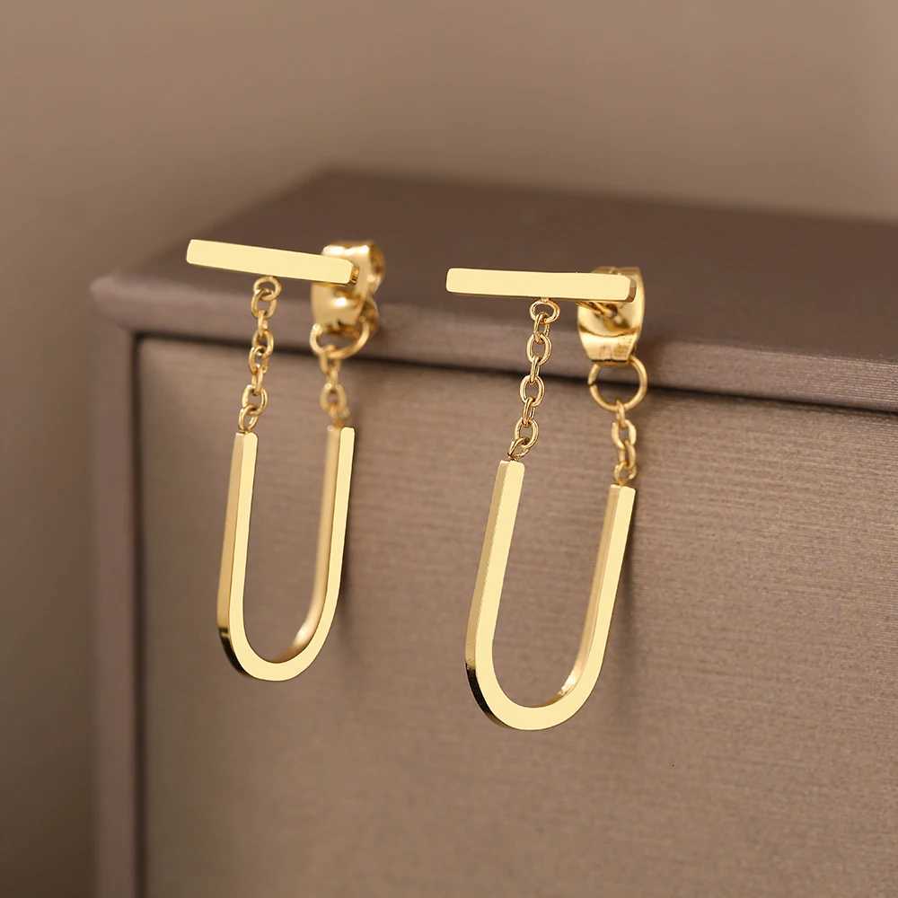 Stainless Steel Earrings Simple Geometric Stick Gothic Hip Hop Stereo U-shaped Tassel Pendant Earrings For Women Jewelry Gifts XJ250722