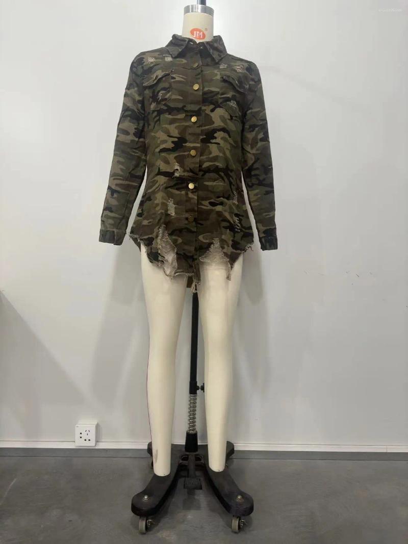 Women's Jackets Shirt Coats Women Full Sleeve Tops Camouflage Casual Coat Turn Down Collar Single Breasted Y2k Streetwear Hole Jacket