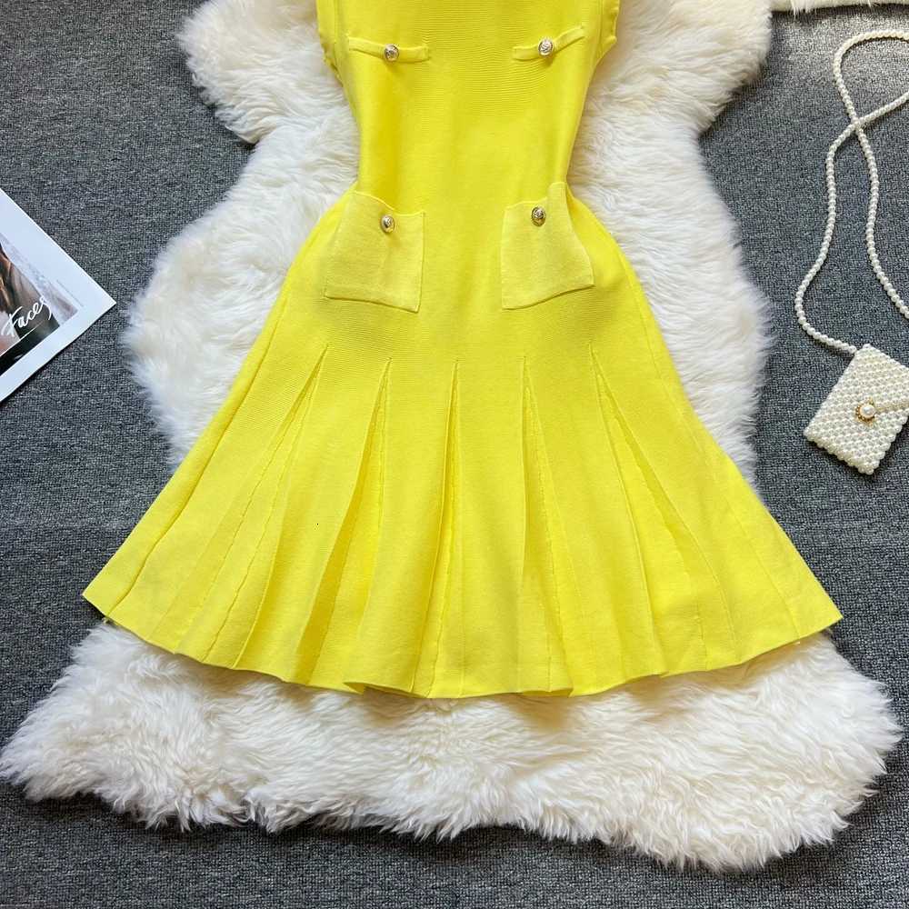 2025 Summer Pleated Short Dress Women O-neck Slim Waist A-line Party Dress Streetwear Lady Outfits Vestido XJ250722