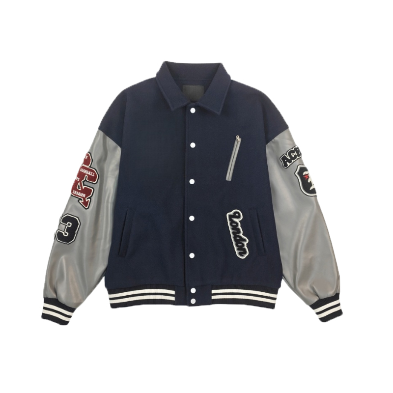 Baseball jacket: Contrast Colors & Lettered Design Urban Fashion Staple Long sleeved jacket -American Hip-Hop Street Style