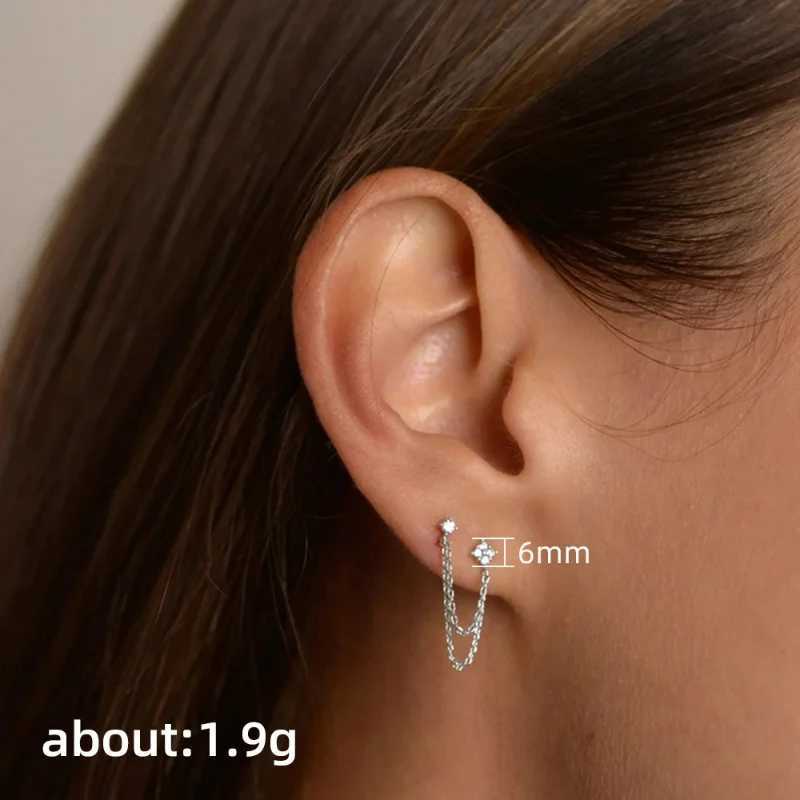 New Arrival Double Ear Studs Tassel Chains Hanging Earrings for Women Ear Piercing 3 Metal Colors Luxury CZ Hot Jewelry XJ250722