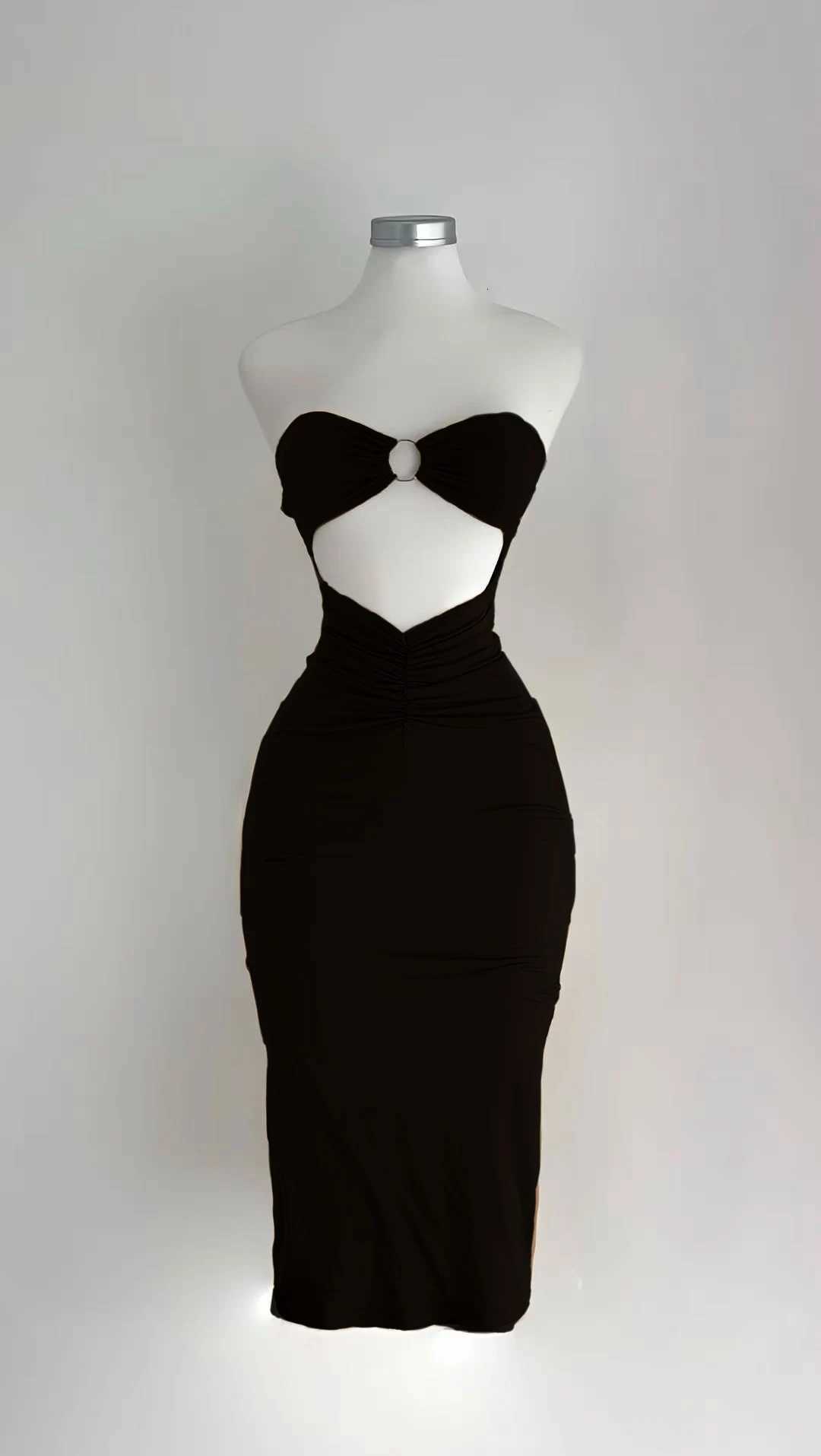 2025 Summer New Solid Color Sleeveless Sexy Strapless Cutout Long Dress from Europe and America XJ250722