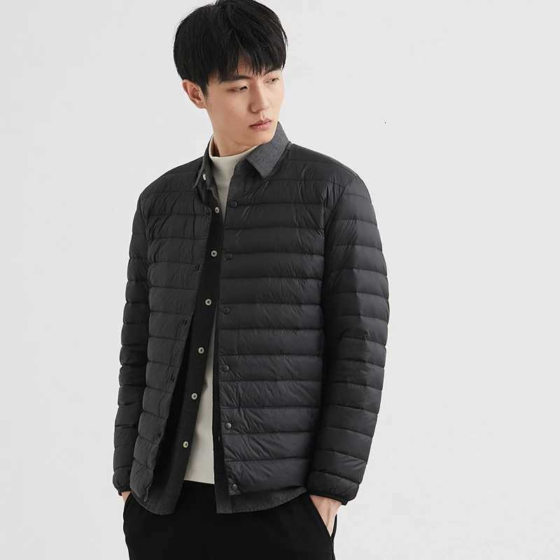 Mens Down Jacket Ultra Light 90% White Duck Down Jacket Men Warm Liner Windproof Round Neck Lightweight Button Mid-layer Jacket W250722