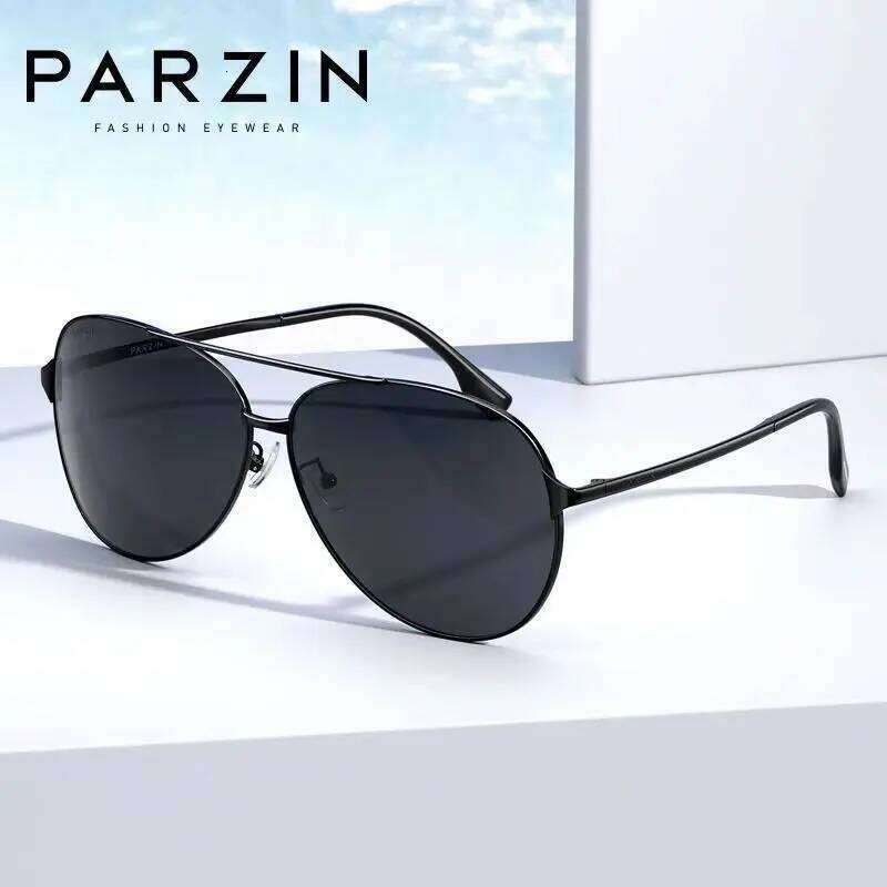 PARZIN Classic Aviation Sunglasses Men Women Brand Design Alloy Frame Pilot Polarized Sun Glasses For Driving Male Black UV400