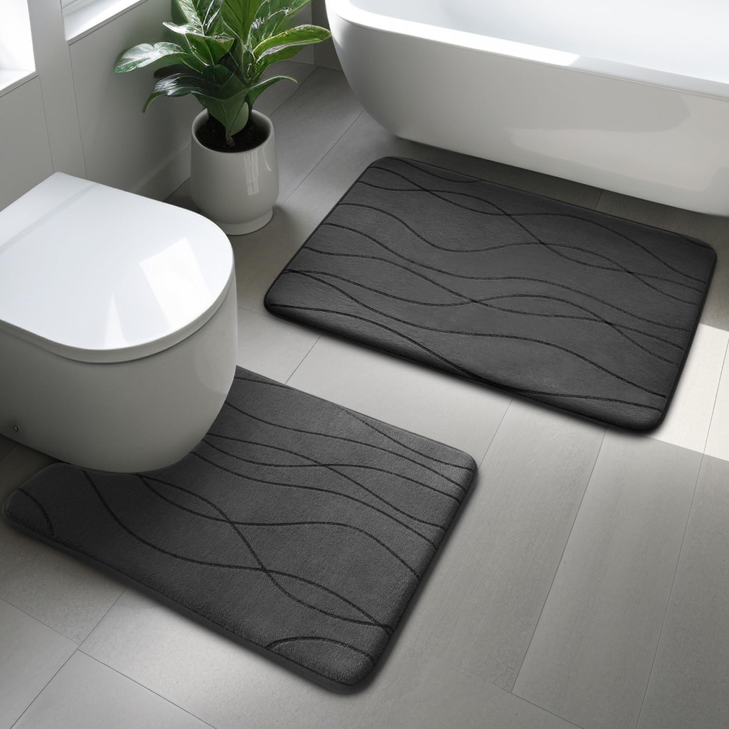 Memory Foam Bathroom Rug Sets 2 Piece Ultra Absorbent Non-Slip Machine Washable Dry Quickly Bath Mats Rug