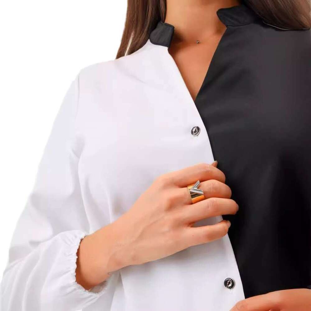Women's Casual Fashion Professional Shirt Spring New Style Elegant Commuter Color-Block Long Sleeve Top B5