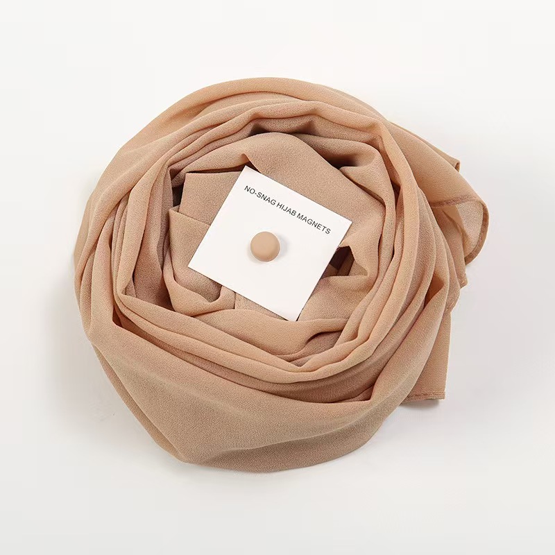 T1280 solid color pearl chiffon long scarf with strong magnetic buckle combination women's multi-color headscarf scarf